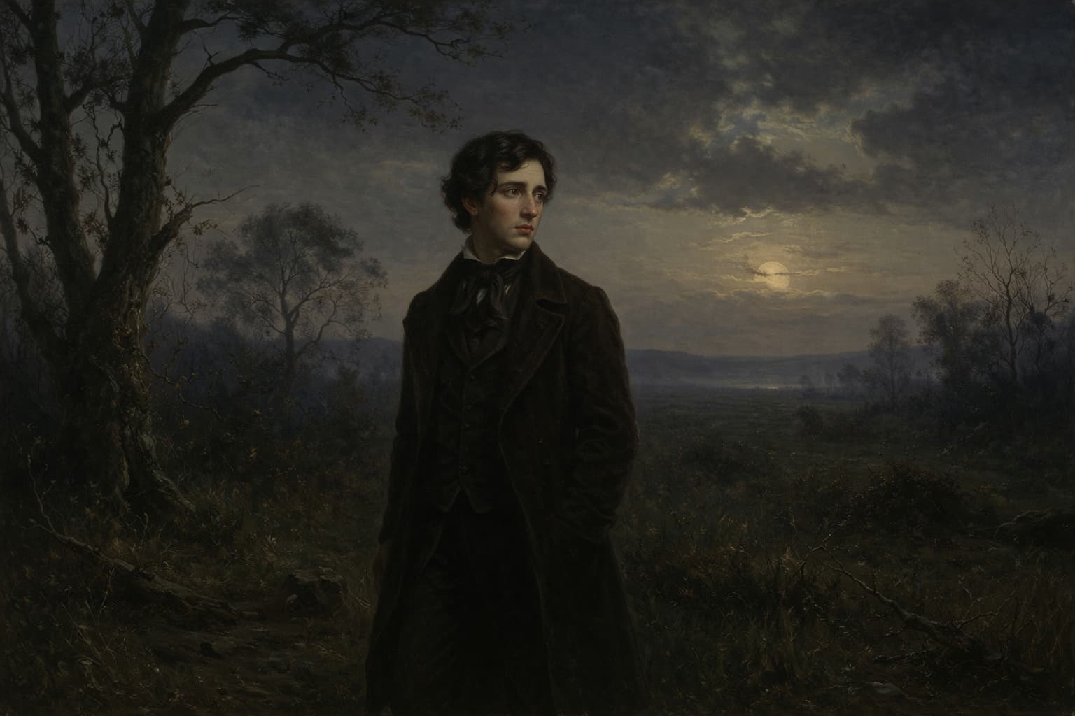 Imagem no estilo do realismo representando o escritor Álvares de Azevedo e a morte